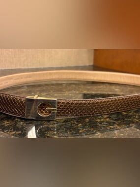 Vintage Christopher Roberts GENUINE SNAKESKIN Leather Belt with Gold Buckle